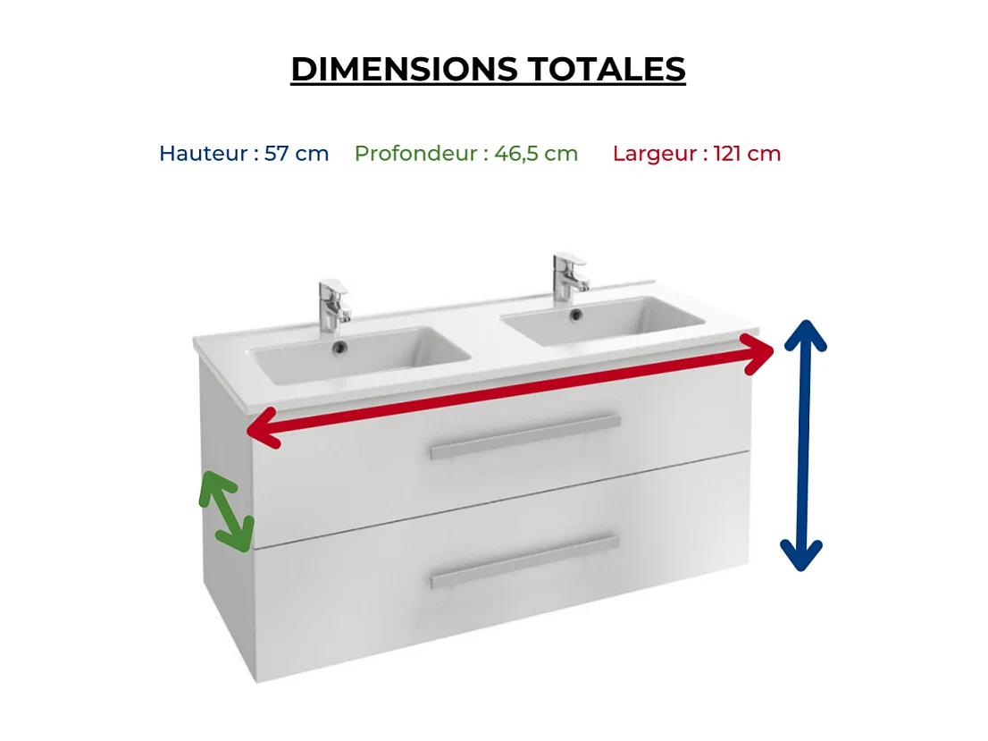 Meuble double vasque 120 cm JACOB DELAFON Ola up + colonne de salle de bain blanc