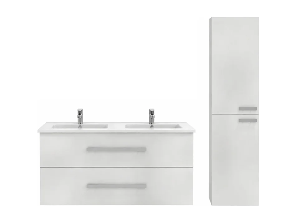Meuble double vasque 120 cm JACOB DELAFON Ola up + colonne de salle de bain blanc