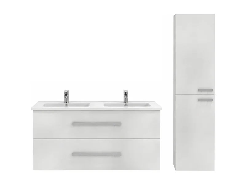 Meuble double vasque 120 cm JACOB DELAFON Ola up + colonne de salle de bain blanc