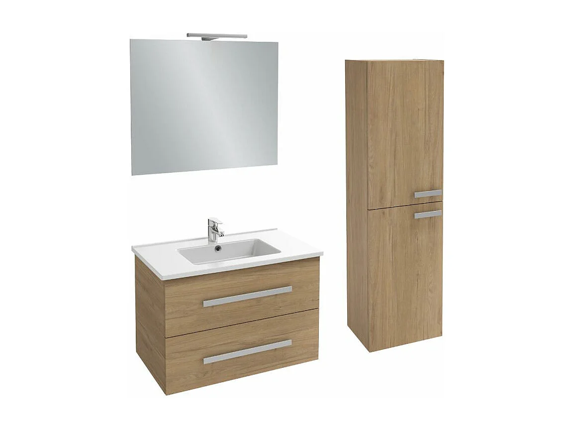 Pack meuble vasque 80 cm JACOB DELAFON Ola up chêne + colonne + miroir + spot