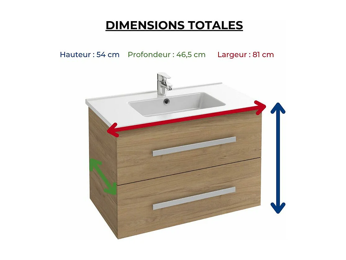 Pack meuble vasque 80 cm JACOB DELAFON Ola up chêne + colonne + miroir + spot