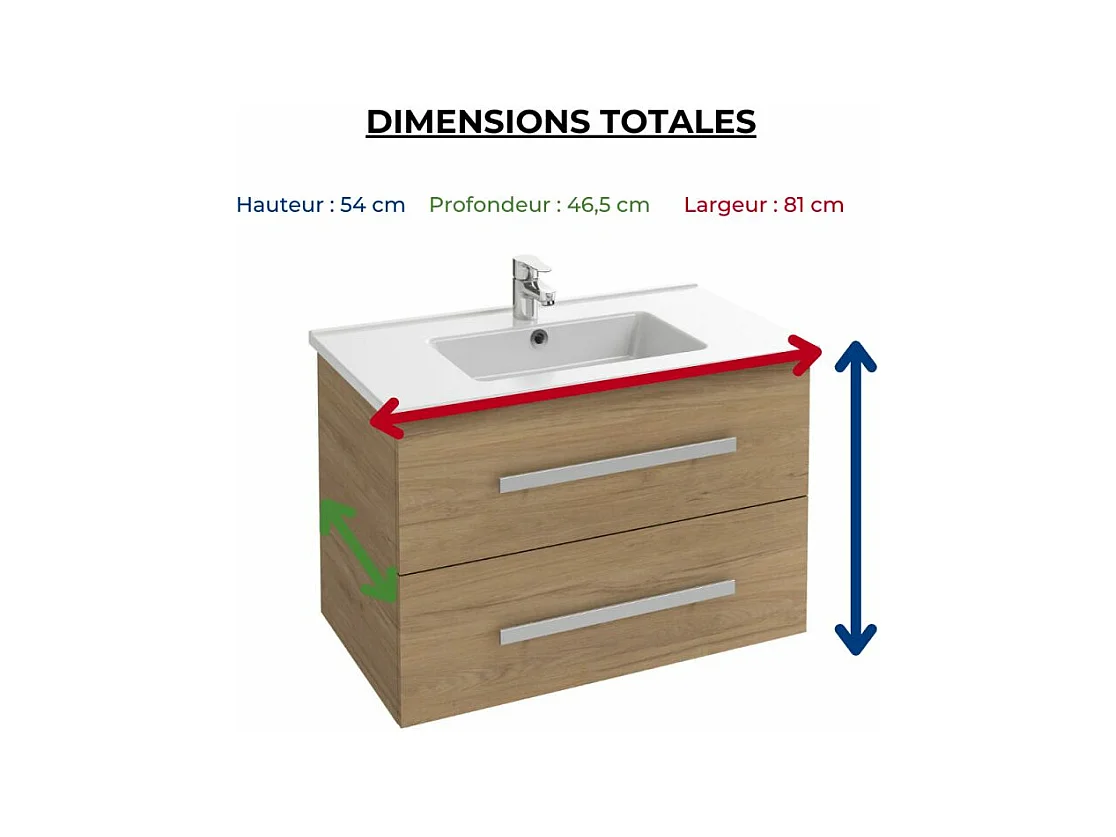 Pack meuble vasque 80 cm JACOB DELAFON Ola up chêne + colonne + miroir + spot