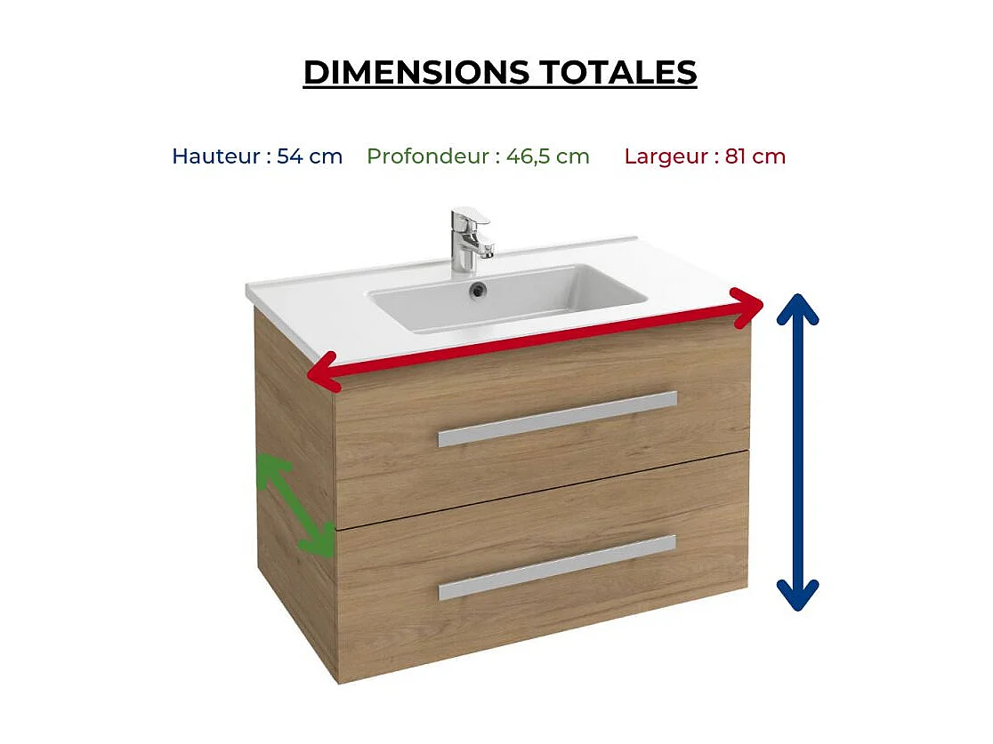 Pack meuble vasque 80 cm JACOB DELAFON Ola up chêne + colonne + miroir + spot