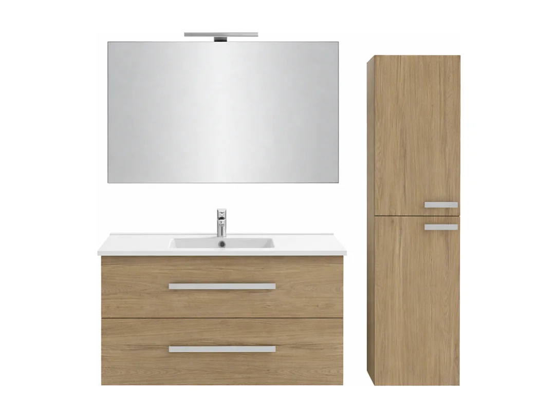 Pack meuble vasque 80 cm JACOB DELAFON Ola up chêne + colonne + miroir + spot