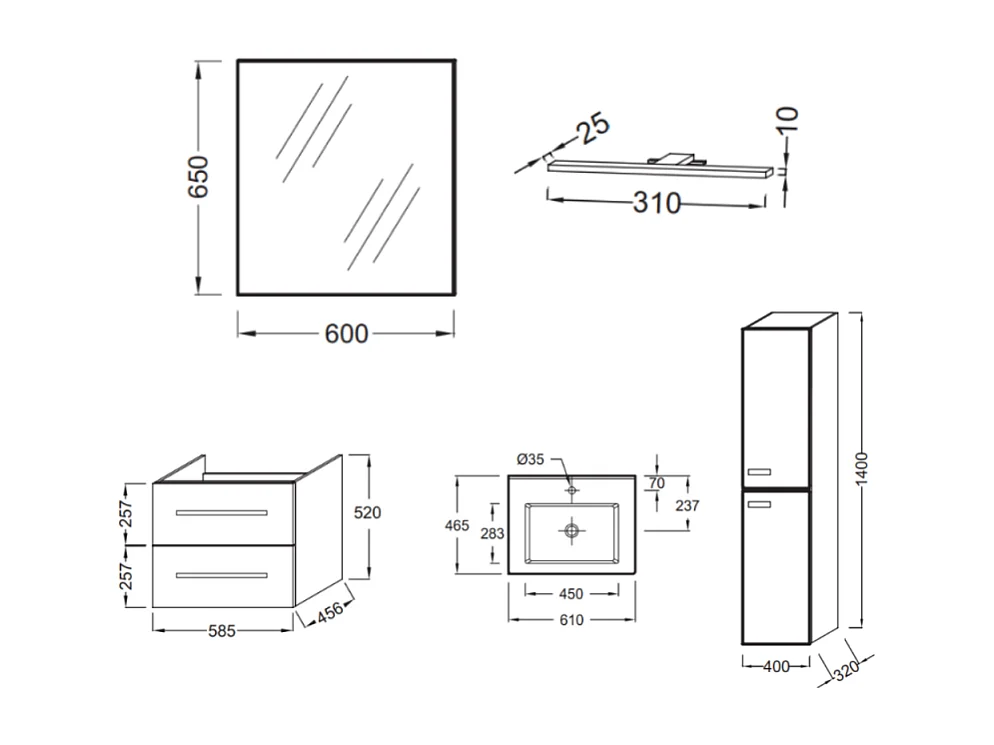 Pack meuble vasque 60 cm JACOB DELAFON Ola up chêne + colonne + miroir + spot