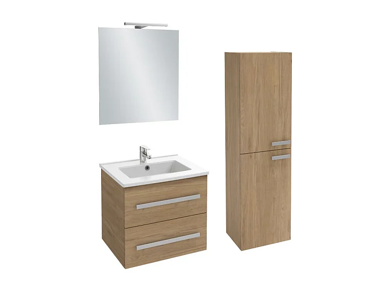 Pack meuble vasque 60 cm JACOB DELAFON Ola up chêne + colonne + miroir + spot