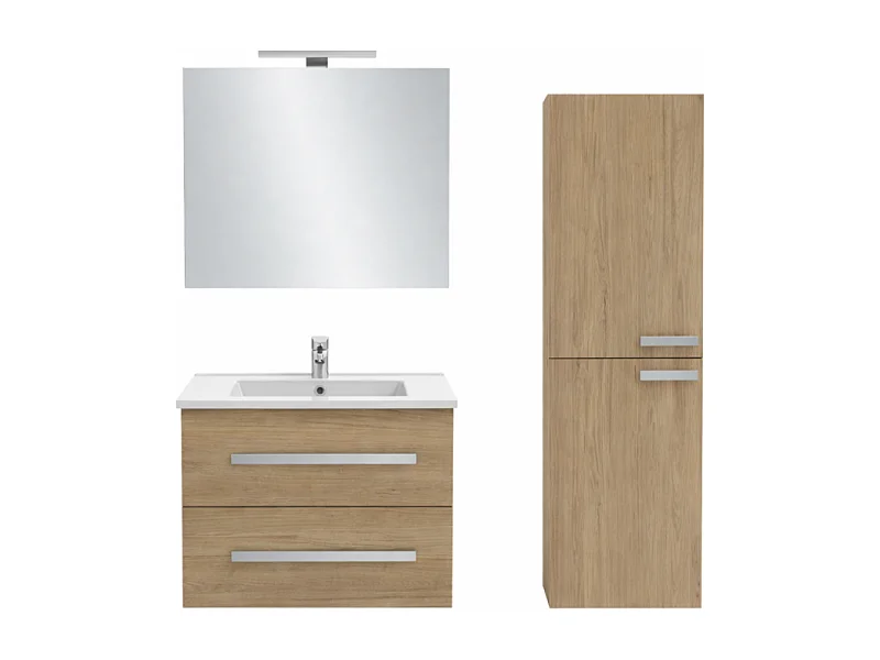 Pack meuble vasque 60 cm JACOB DELAFON Ola up chêne + colonne + miroir + spot