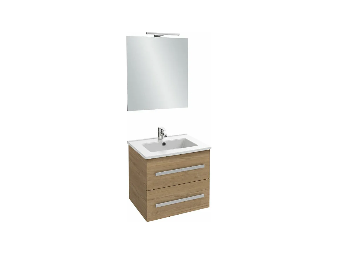 Pack meuble vasque 60 cm JACOB DELAFON Ola up chêne + miroir + spot