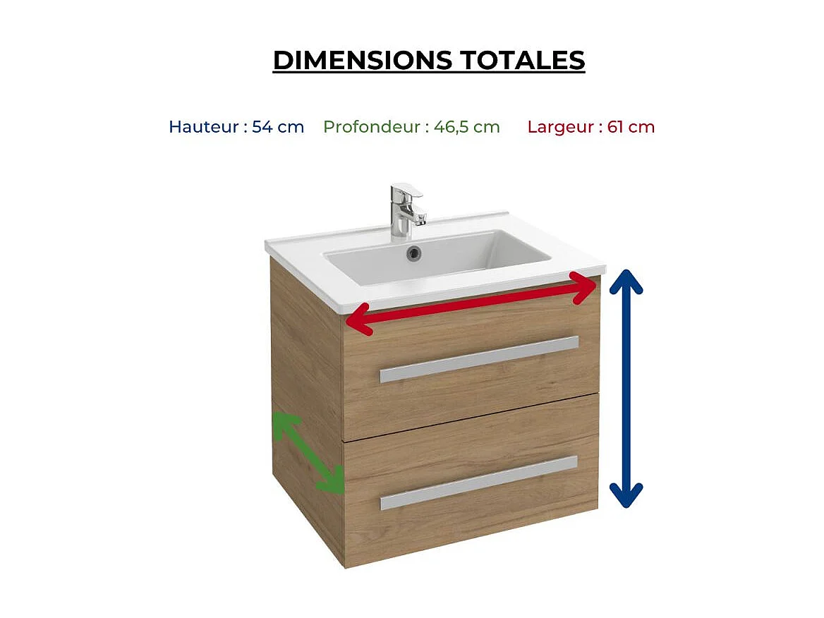 Pack meuble vasque 60 cm JACOB DELAFON Ola up chêne + miroir + spot