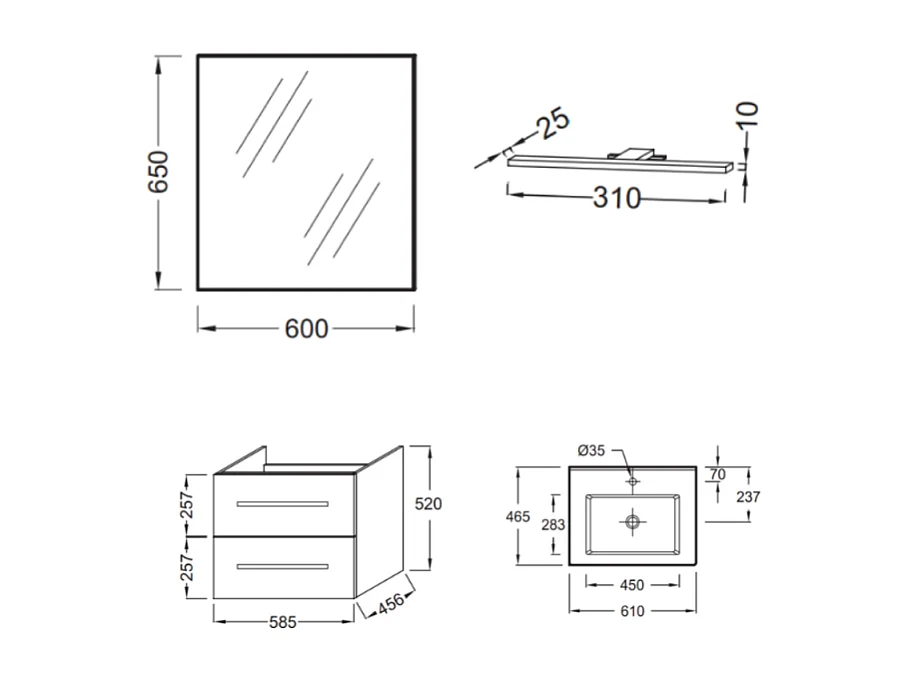 Pack meuble vasque 60 cm JACOB DELAFON Ola up chêne + miroir + spot