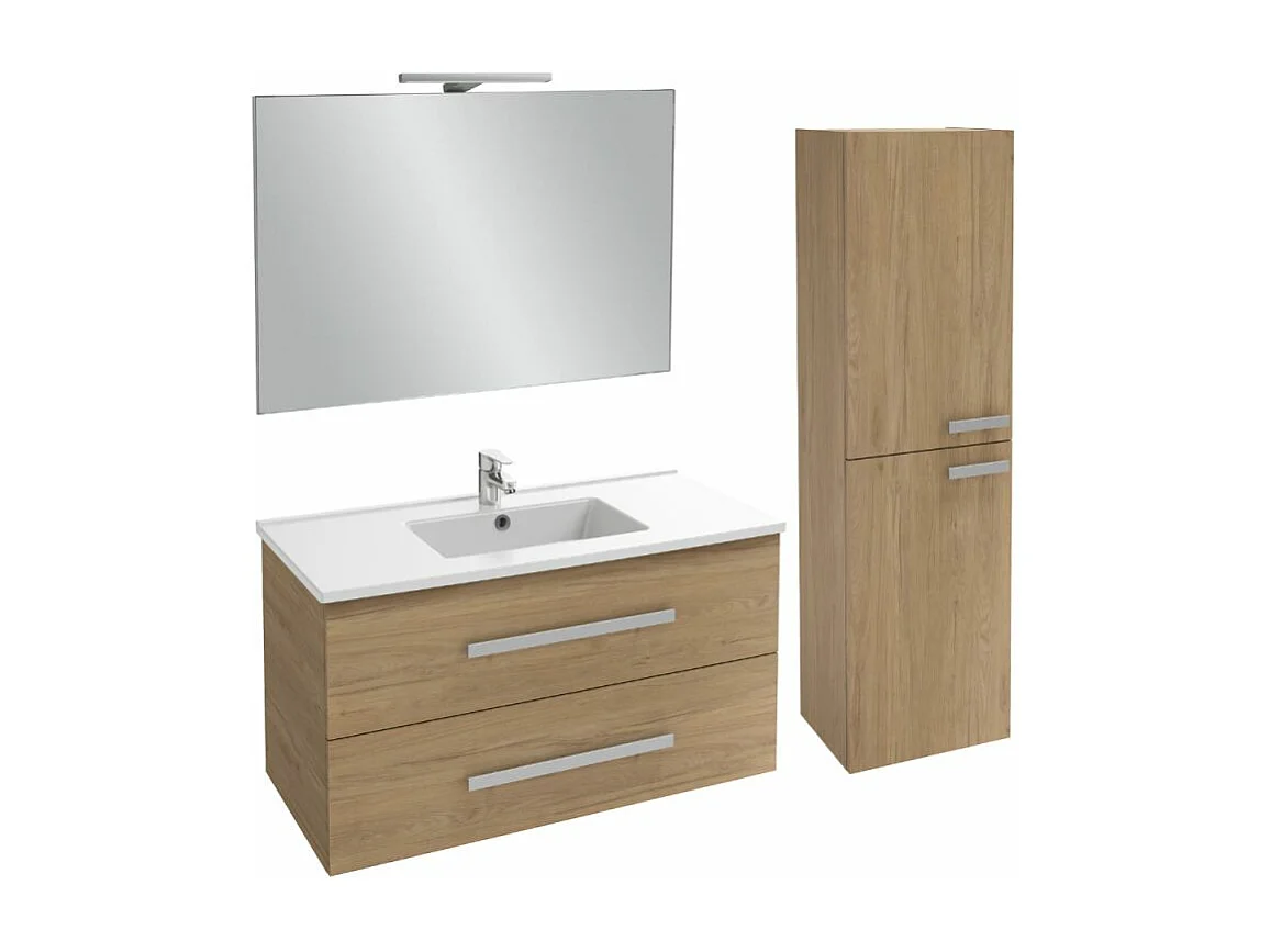 Pack meuble vasque 100 cm JACOB DELAFON Ola up chêne + colonne + miroir + spot
