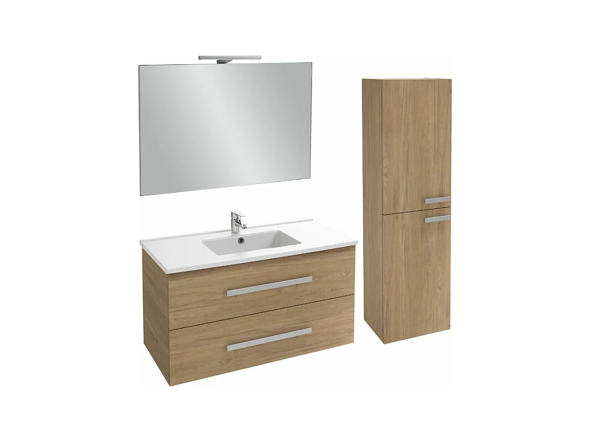 Pack meuble vasque 100 cm JACOB DELAFON Ola up chêne + colonne + miroir + spot