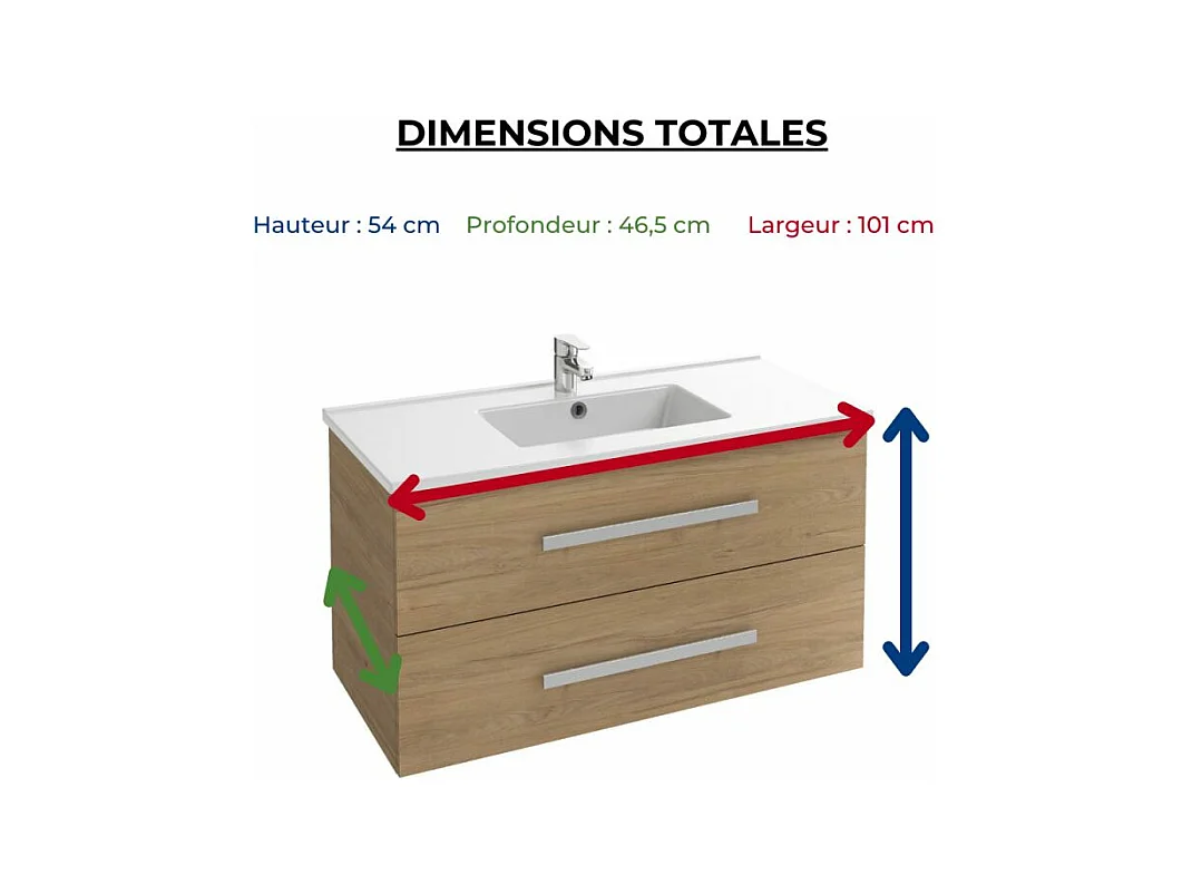 Pack meuble vasque 100 cm JACOB DELAFON Ola up chêne + colonne + miroir + spot