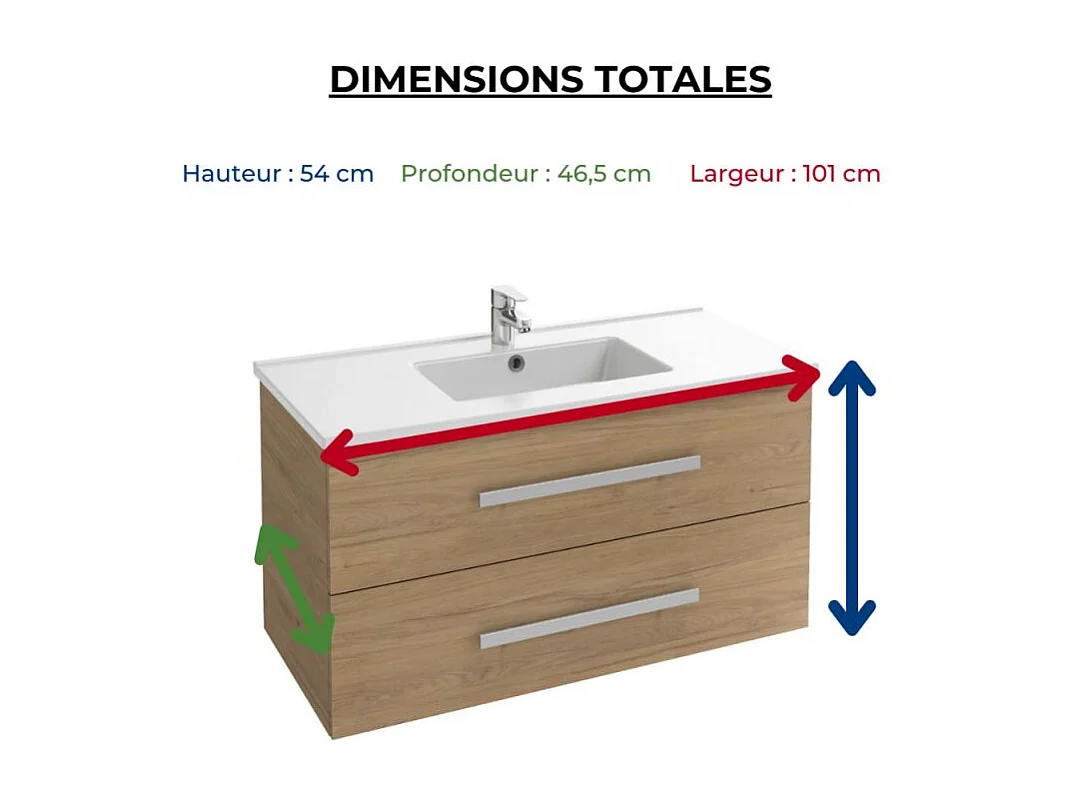 Pack meuble vasque 100 cm JACOB DELAFON Ola up chêne + colonne + miroir + spot