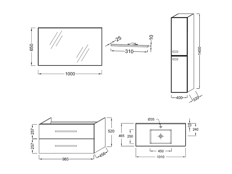 Pack meuble vasque 100 cm JACOB DELAFON Ola up chêne + colonne + miroir + spot