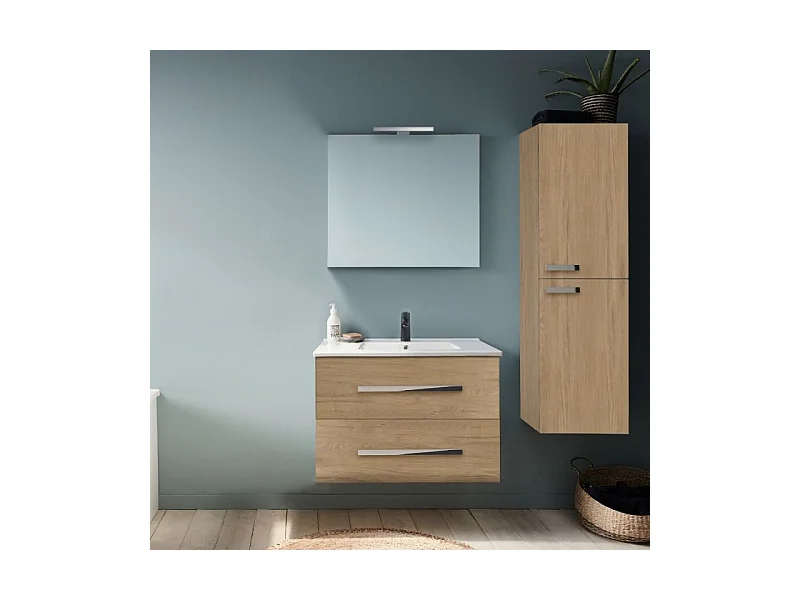 Pack meuble vasque 80 cm JACOB DELAFON Ola up chêne + miroir + spot