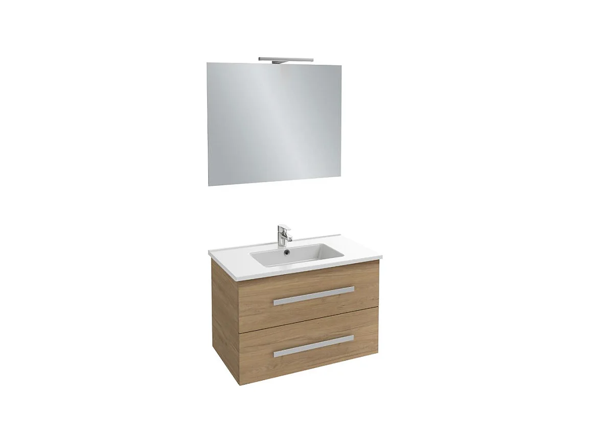 Pack meuble vasque 80 cm JACOB DELAFON Ola up chêne + miroir + spot