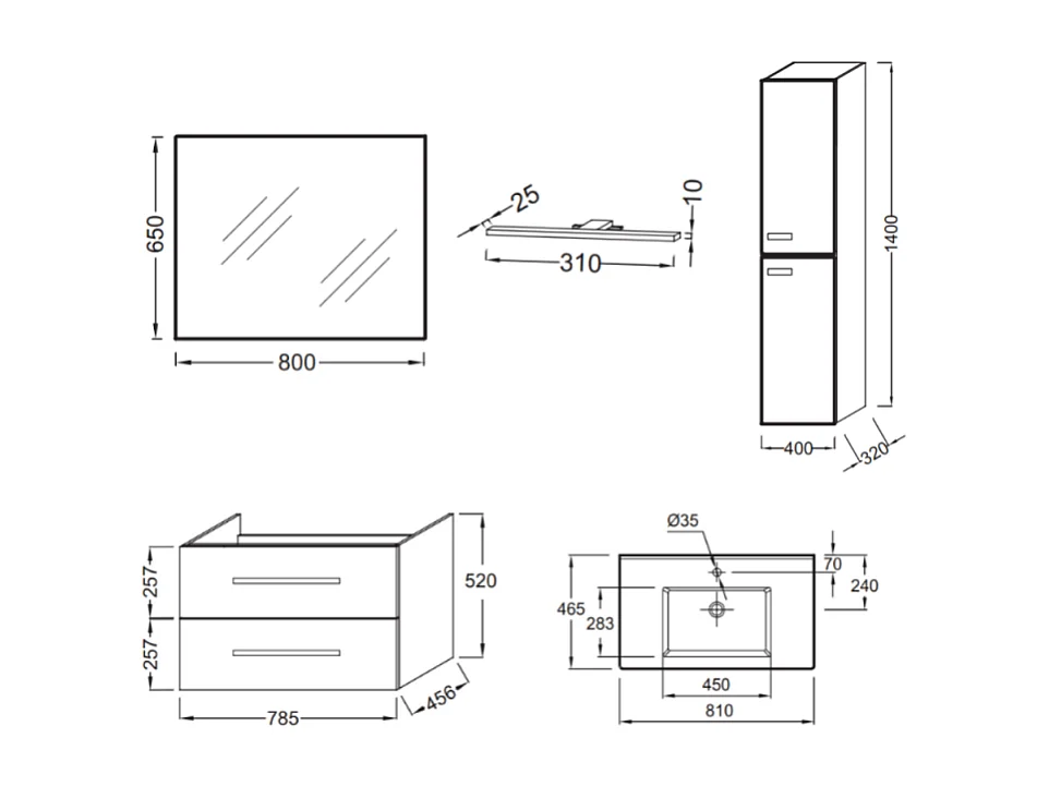 Pack meuble vasque 80 cm JACOB DELAFON Ola up blanc + colonne + miroir + spot