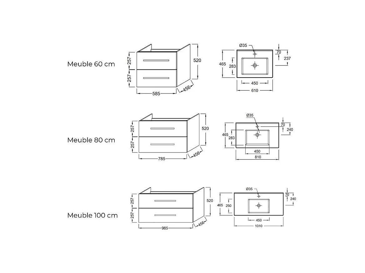 Pack meuble vasque 60 cm JACOB DELAFON Ola up blanc + miroir + spot
