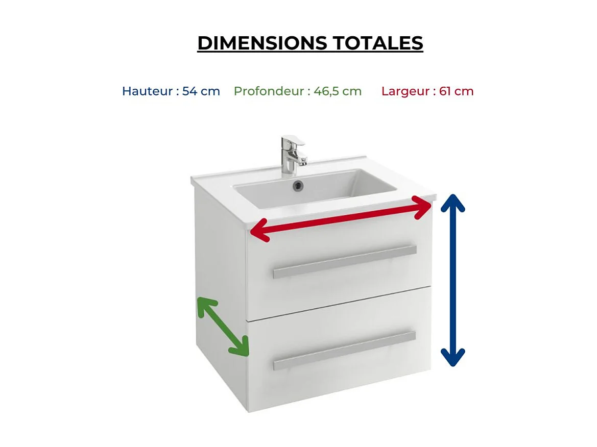 Pack meuble vasque 60 cm JACOB DELAFON Ola up blanc + miroir + spot