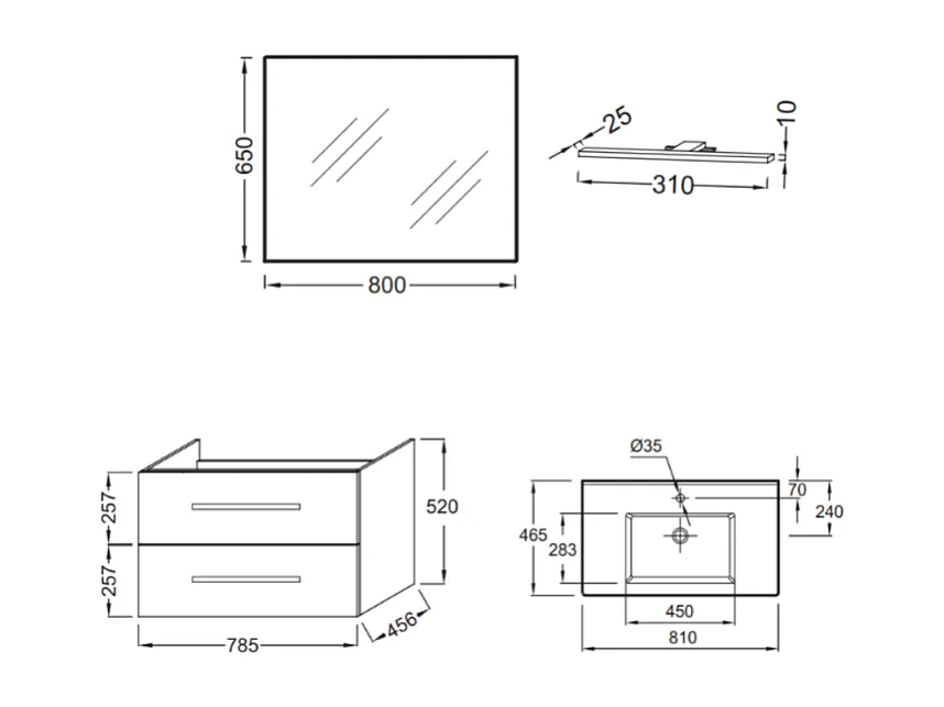 Pack meuble vasque 80 cm JACOB DELAFON Ola up blanc + miroir + spot