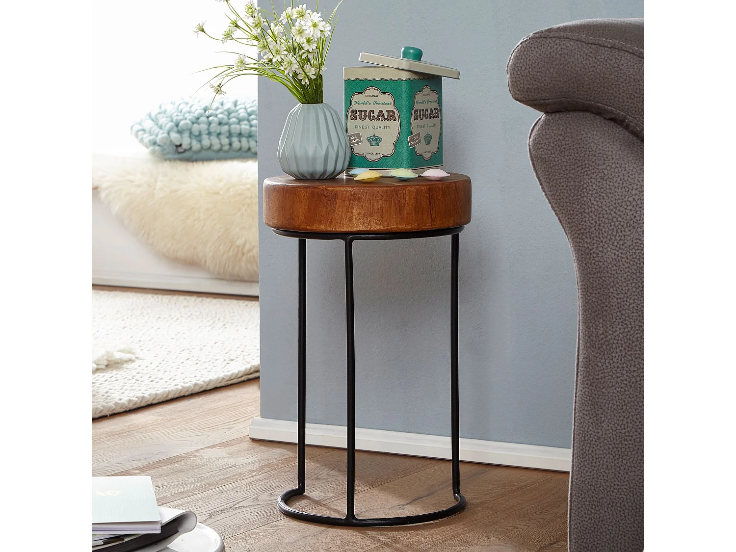 massief houten staande plank MUMBAI Sheesham 43,5 cm kubus plank design plank houten plank natuurproduct bijzettafel in landelijke stijl