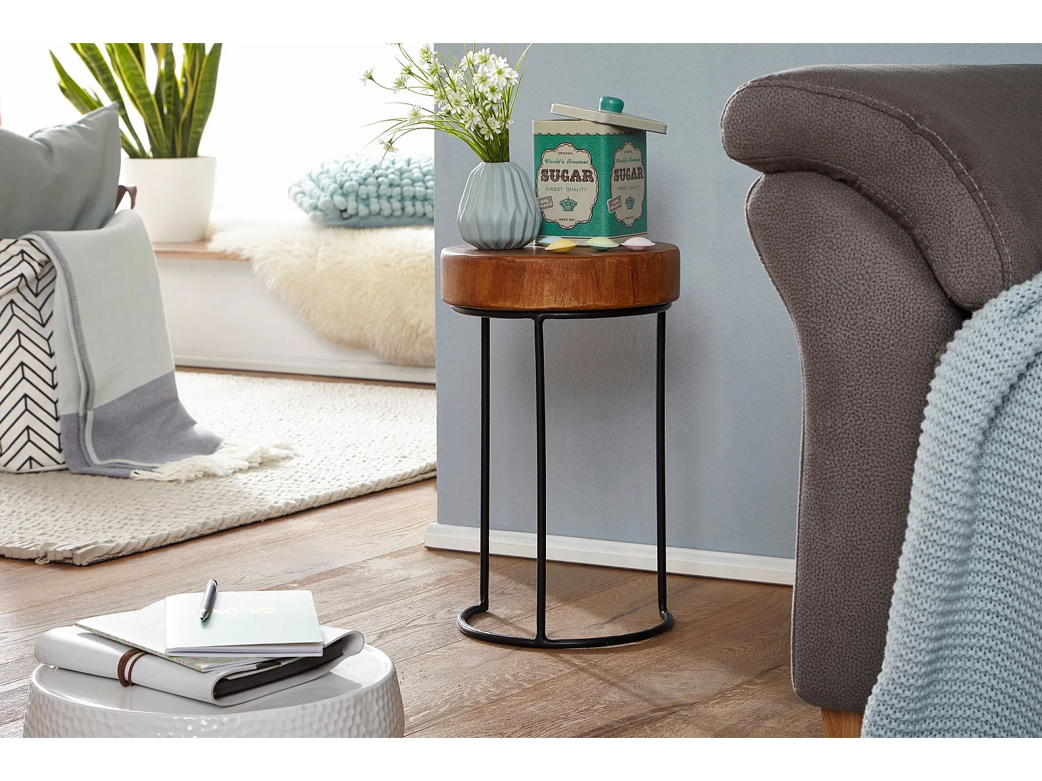 massief houten staande plank MUMBAI Sheesham 43,5 cm kubus plank design plank houten plank natuurproduct bijzettafel in landelijke stijl