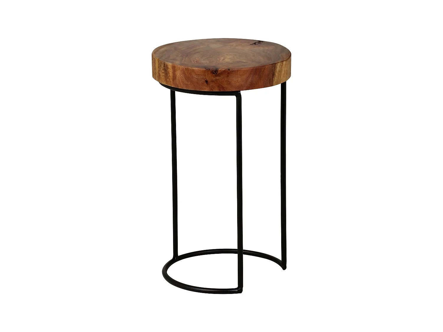 bijzettafel AKOLA massief hout Sheesham woonkamertafel metalen poten landhuisstijl boomstamvorm echt hout natuurlijk