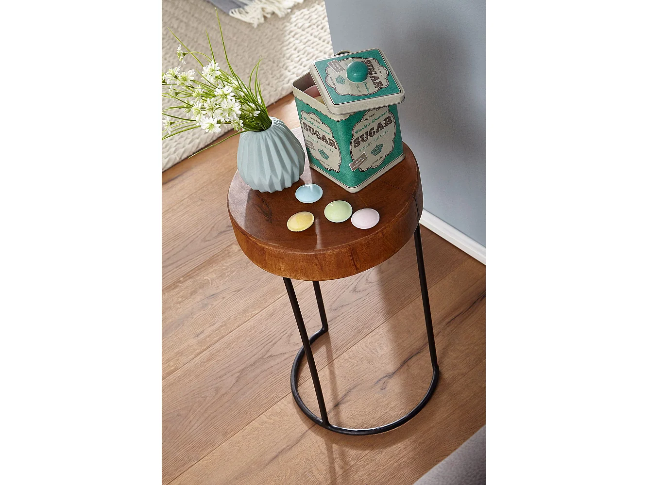 table d'appoint AKOLA table de salon en bois massif Sheesham pieds en métal style maison de