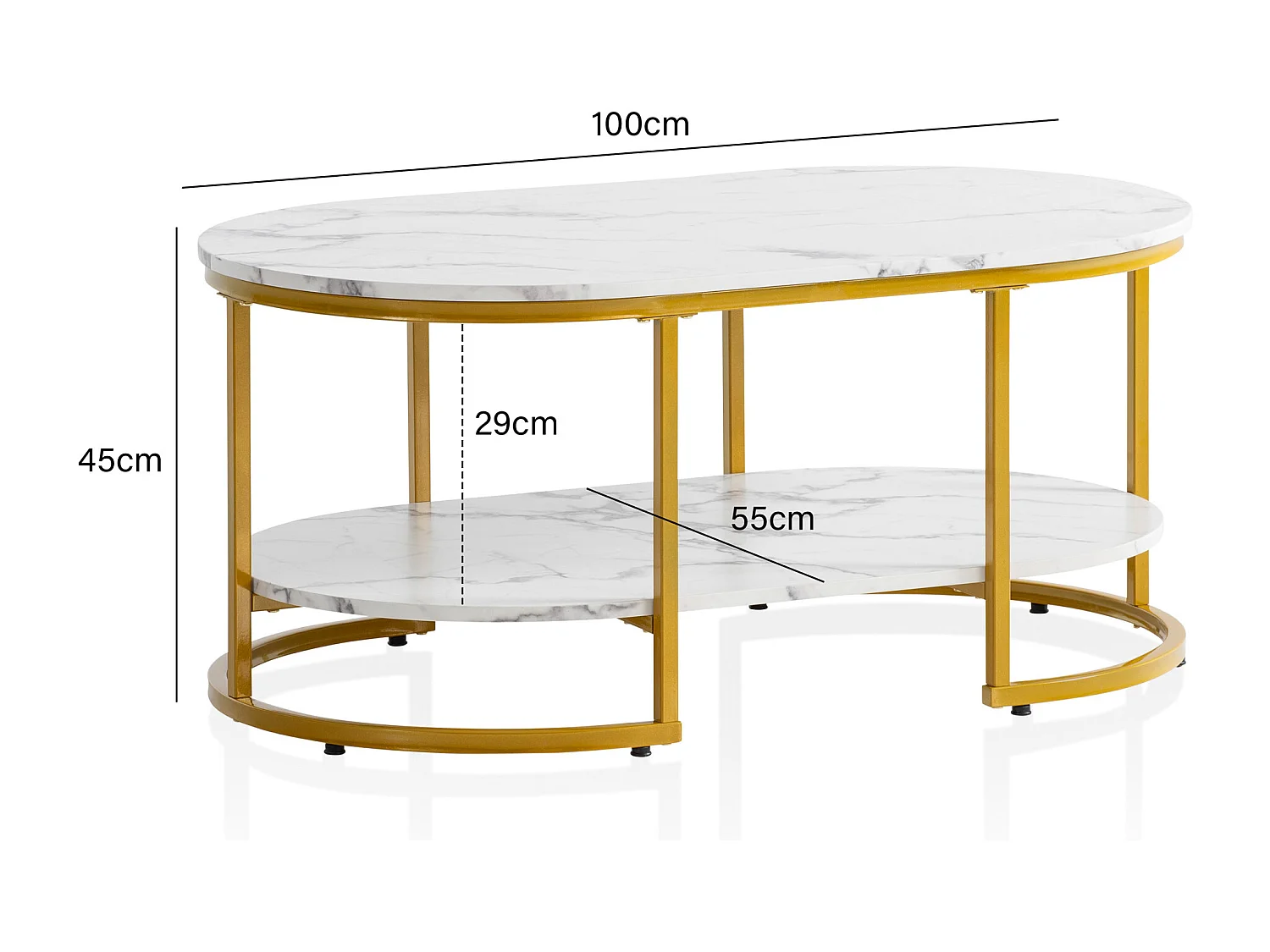 Couchtisch 100x60x45 cm Weiß mit Marmor Optik, Design Wohnzimmertisch Rechteckig, Lounge Sofatisch