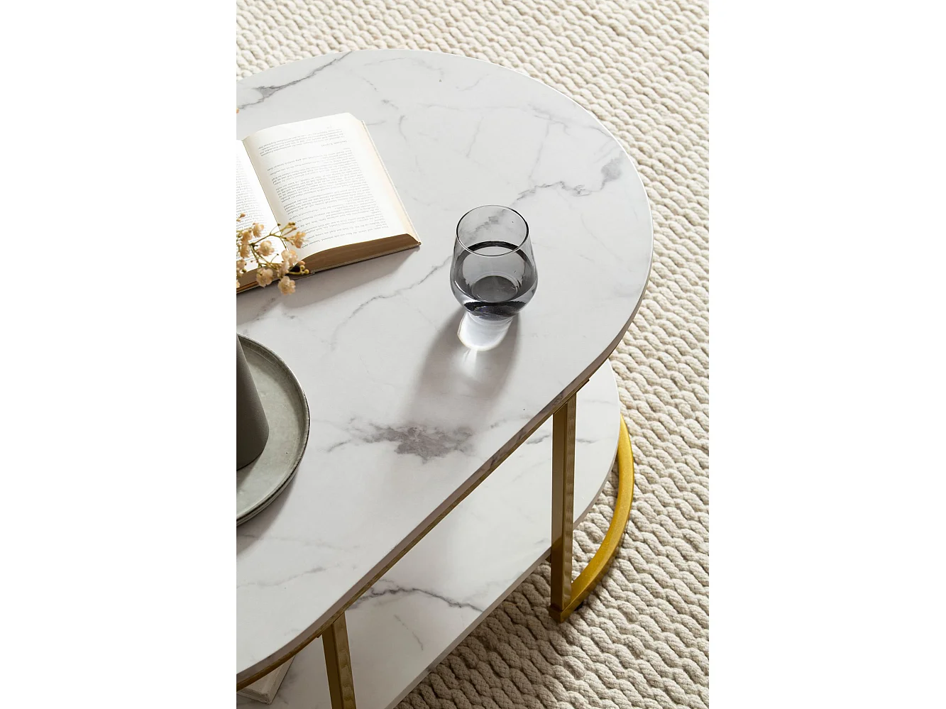 Couchtisch 100x60x45 cm Weiß mit Marmor Optik, Design Wohnzimmertisch Rechteckig, Lounge Sofatisch