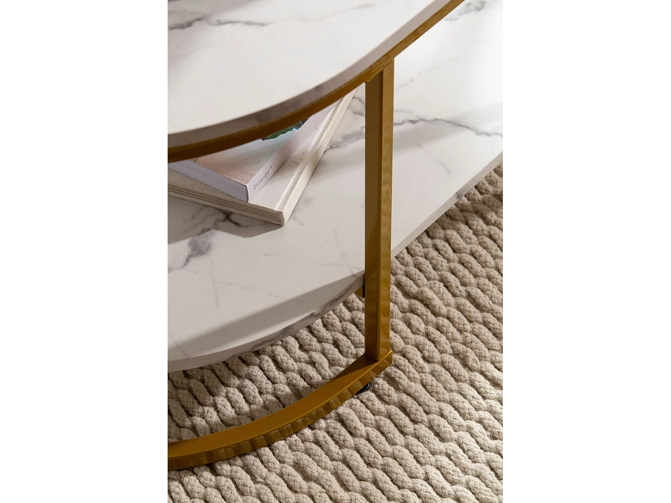 Couchtisch 100x60x45 cm Weiß mit Marmor Optik, Design Wohnzimmertisch Rechteckig, Lounge Sofatisch