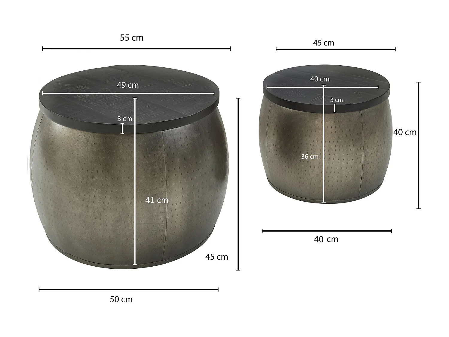 basse design set de 2 Tables gigognes en bois massif Mango rondes argent | Table de salon en