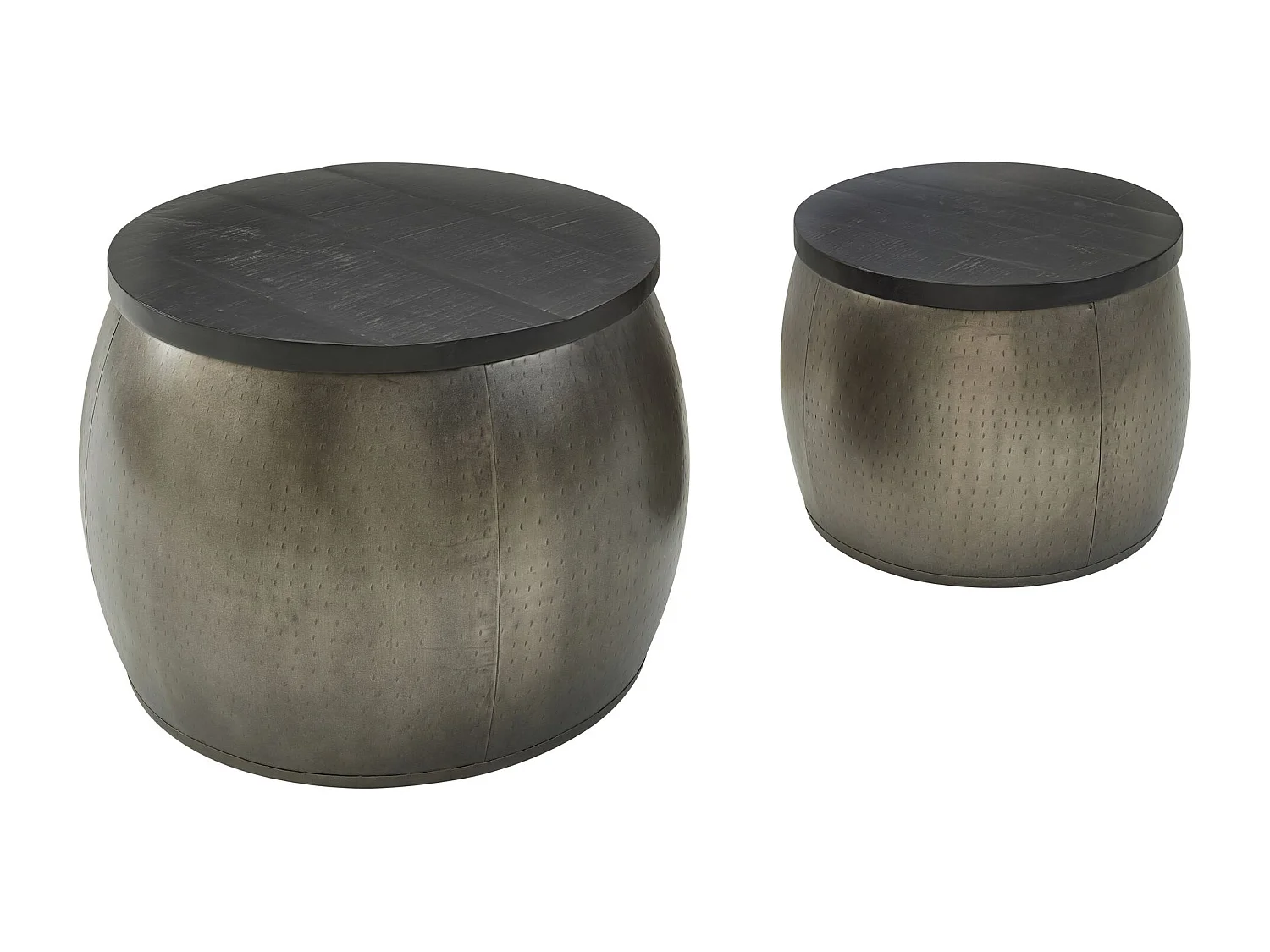 basse design set de 2 Tables gigognes en bois massif Mango rondes argent | Table de salon en
