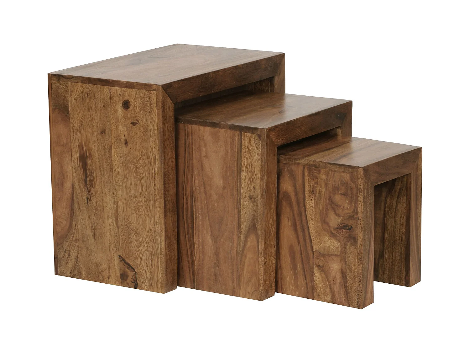 set van 3 bijzettafeltjes massief houten Sheesham salontafel landelijke stijl bijzettafel donkerbruin hout