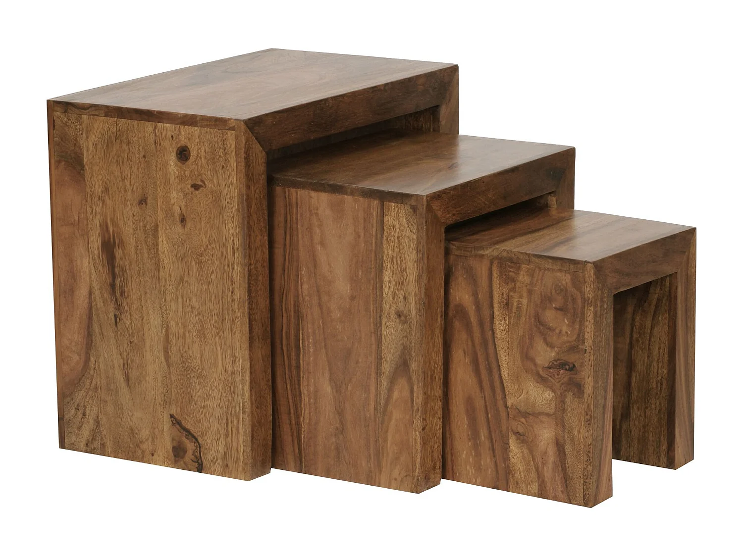 ensemble de 3 tables gigognes solide en bois Sheesham salon table d'appoint de style campagnard de