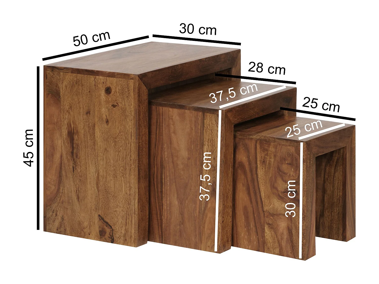 ensemble de 3 tables gigognes solide en bois Sheesham salon table d'appoint de style campagnard de
