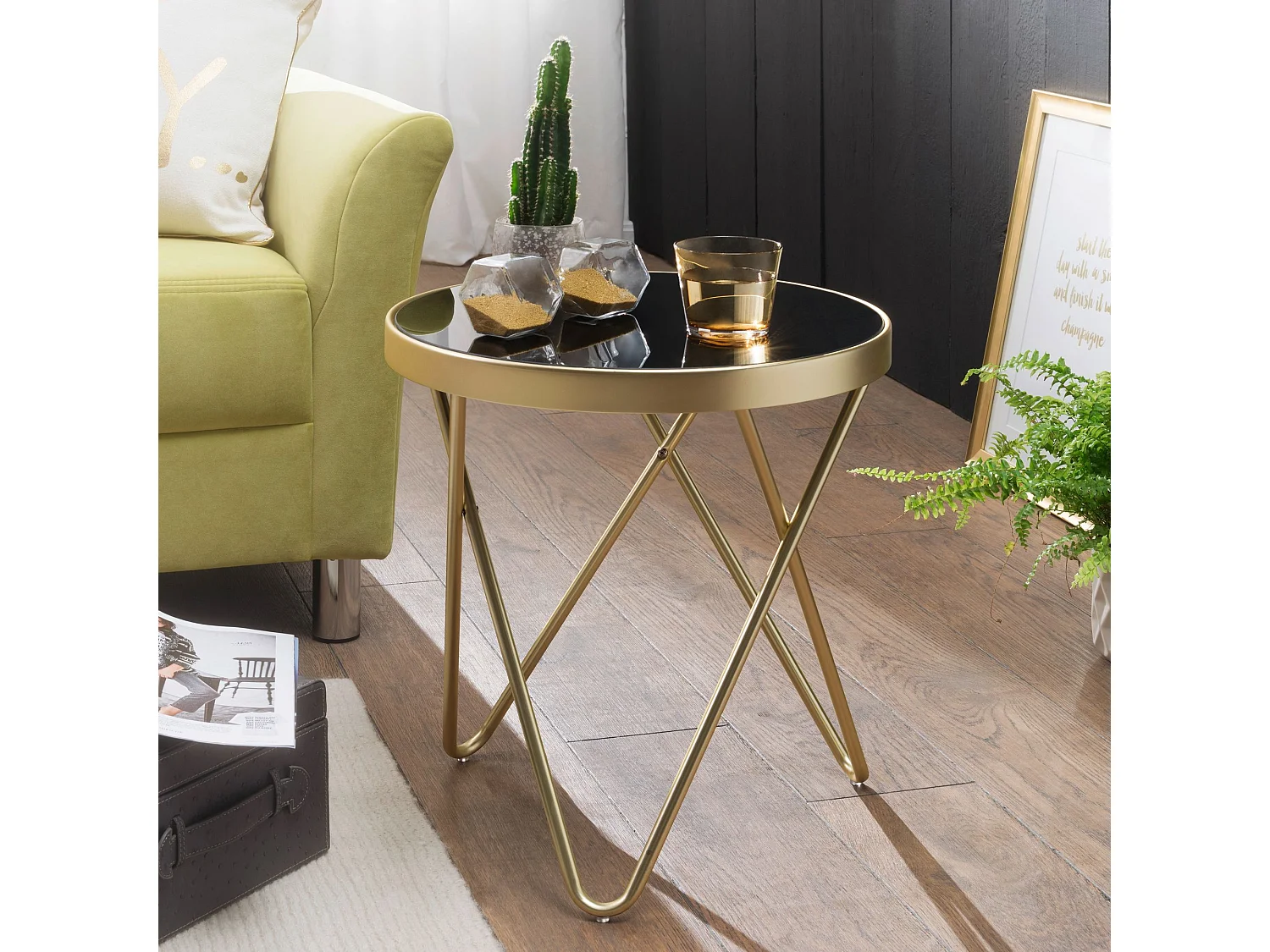 Design Beistelltisch PARMA 42x46x42cm Couchtisch Rund Schwarz/Matt Gold, Designer