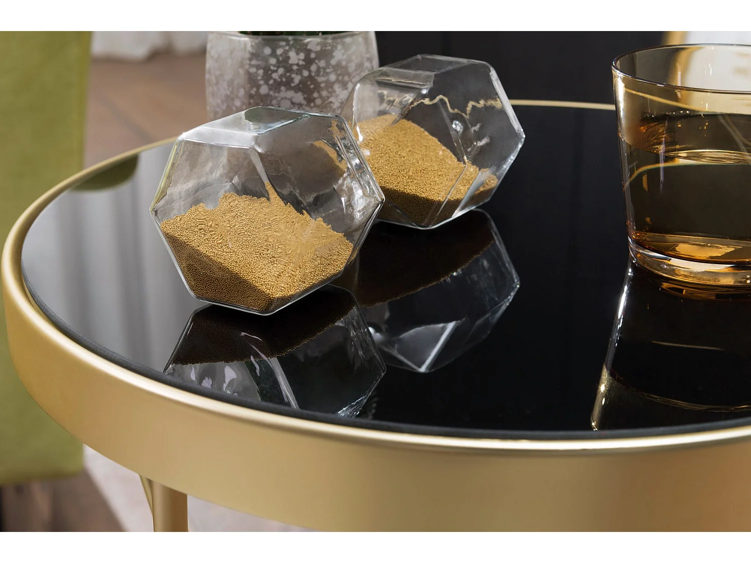 Design Beistelltisch PARMA 42x46x42cm Couchtisch Rund Schwarz/Matt Gold, Designer