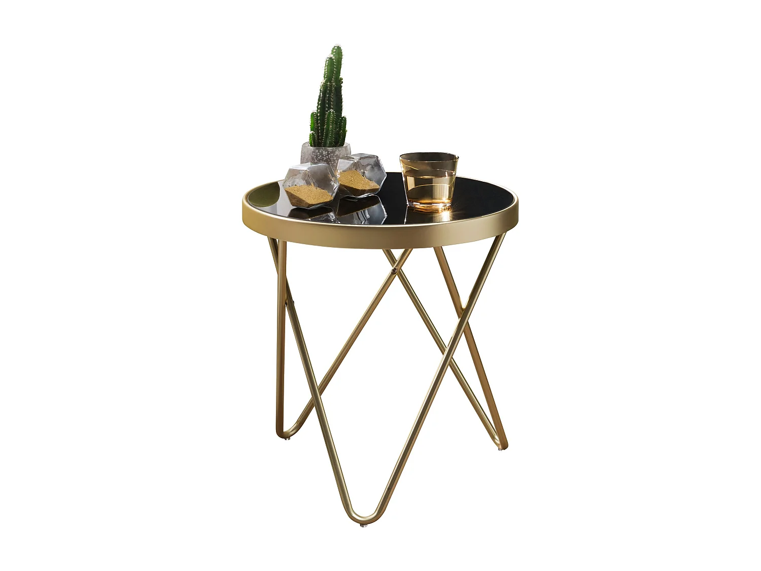 Design Beistelltisch PARMA 42x46x42cm Couchtisch Rund Schwarz/Matt Gold, Designer