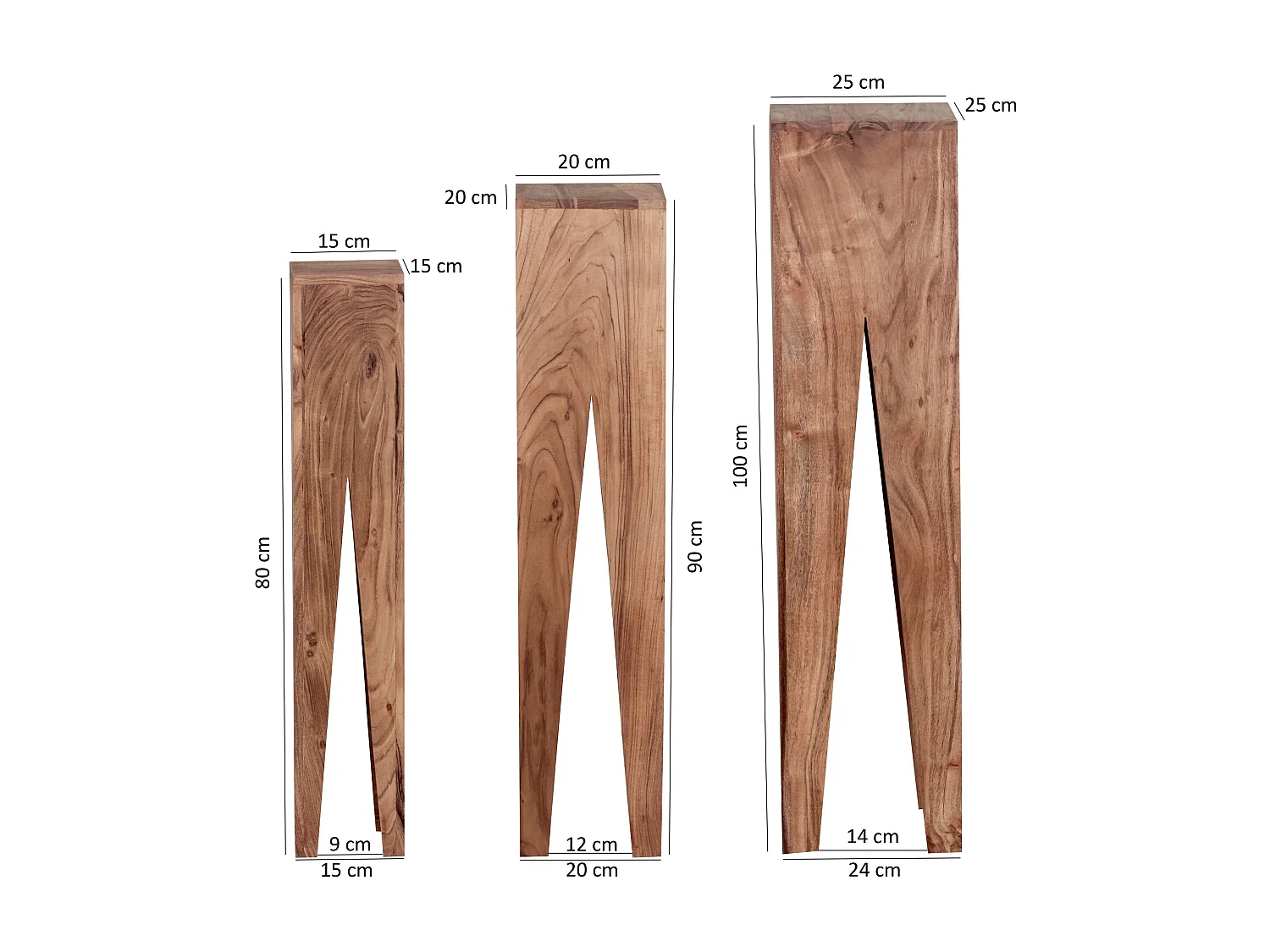 Beistelltisch 3er Set Akazie Massivholz Satztisch Quadratisch Modern, Säulentisch Pflanzentisch