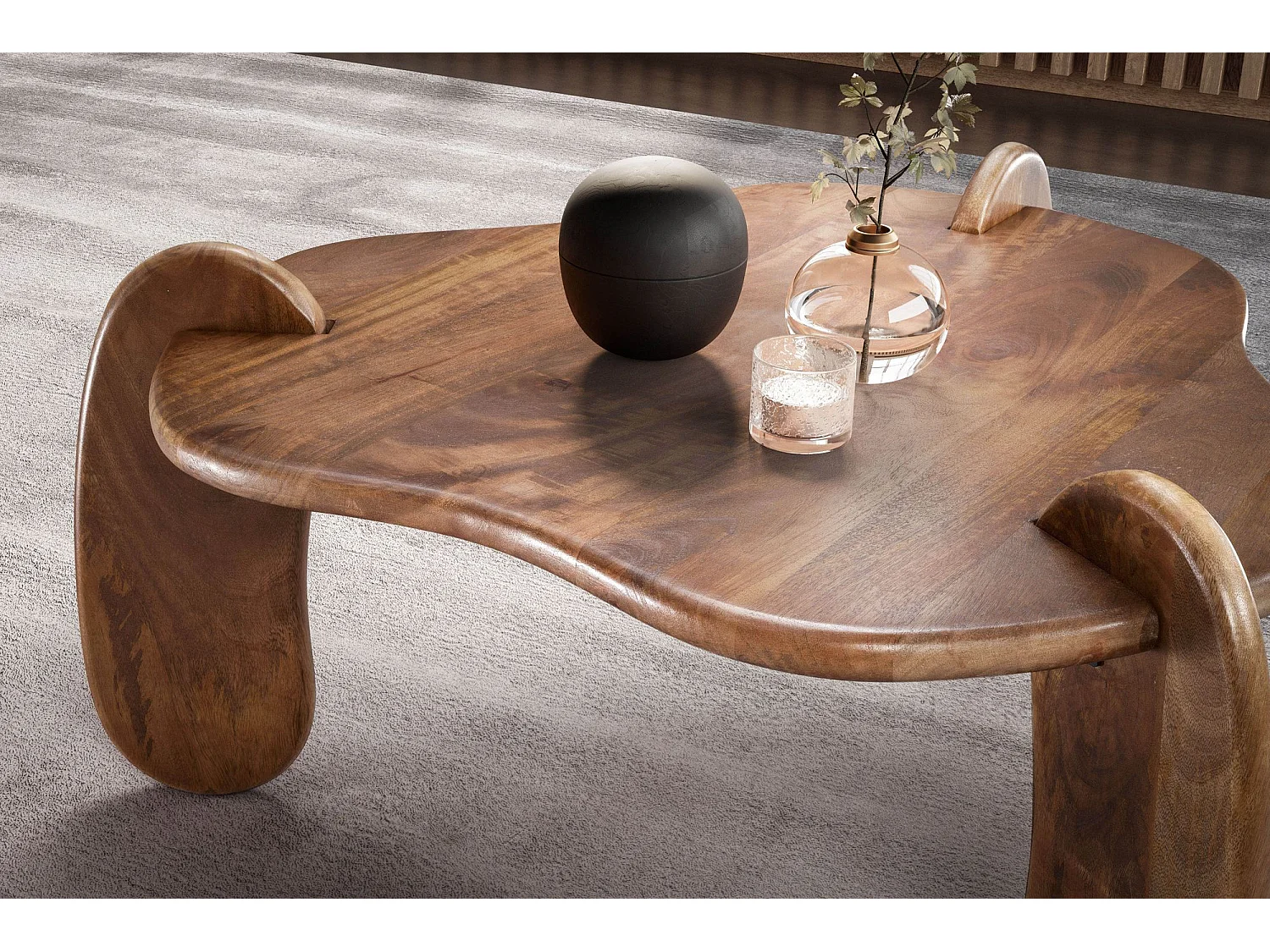 Couchtisch 78x78x39,5 cm Mango Massivholz Walnussfarben Sofatisch Niedrig, Dreibein