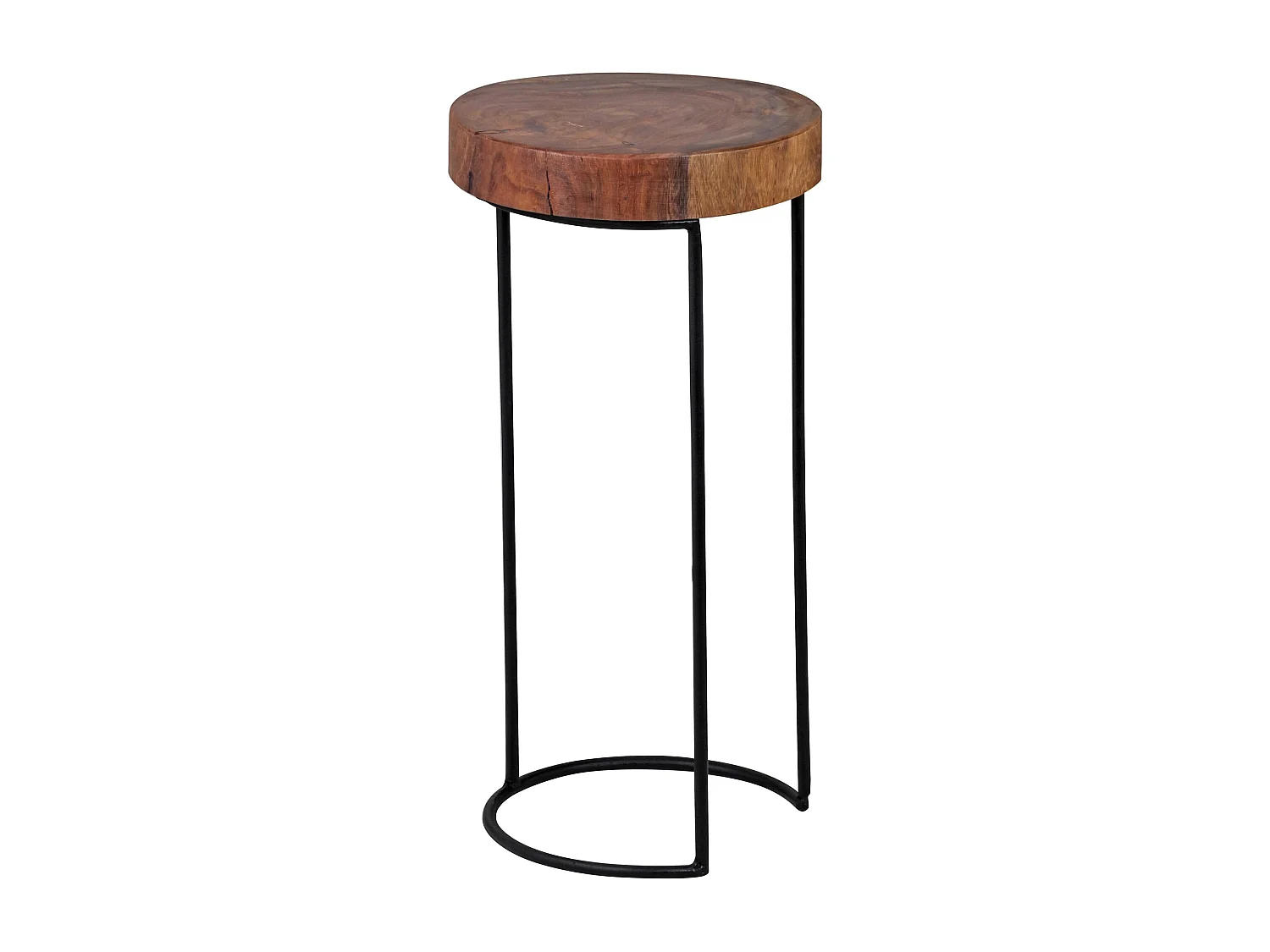 bijzettafel AKOLA massief hout Sheesham woonkamertafel metalen poten landhuisstijl boomstamvorm echt hout natuur