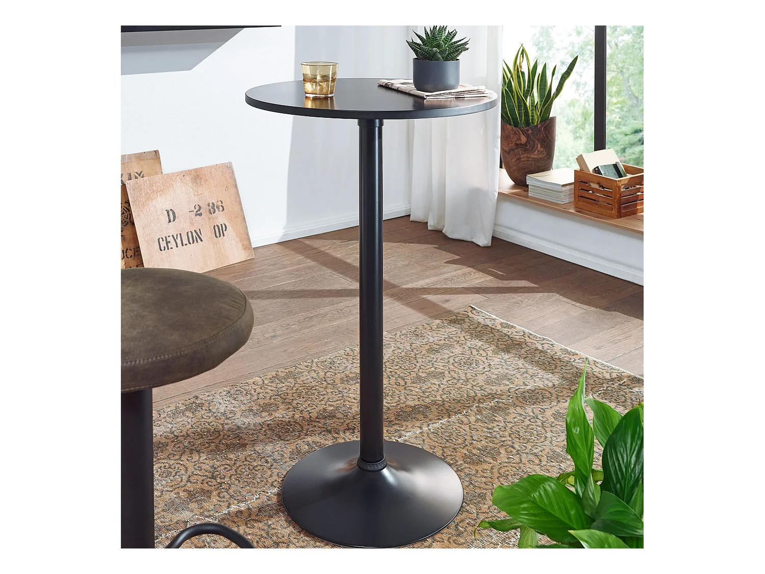 bar design  noire Table  Ø 60 cm métal / bois | Table de fête table bistrot hauteur 100 cm | Table d'exposition moderne