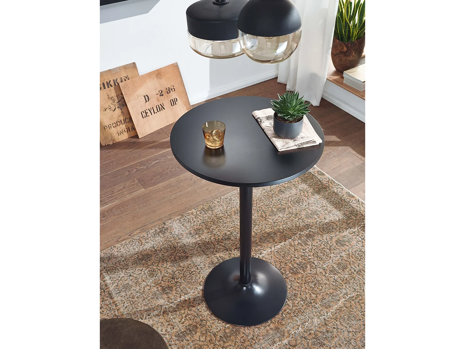 bar design noire Table Ø 60 cm métal / bois | Table de fête table bistrot hauteur 100 cm | Table