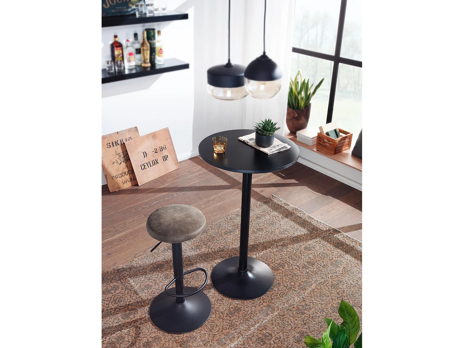 bar design noire Table Ø 60 cm métal / bois | Table de fête table bistrot hauteur 100 cm | Table
