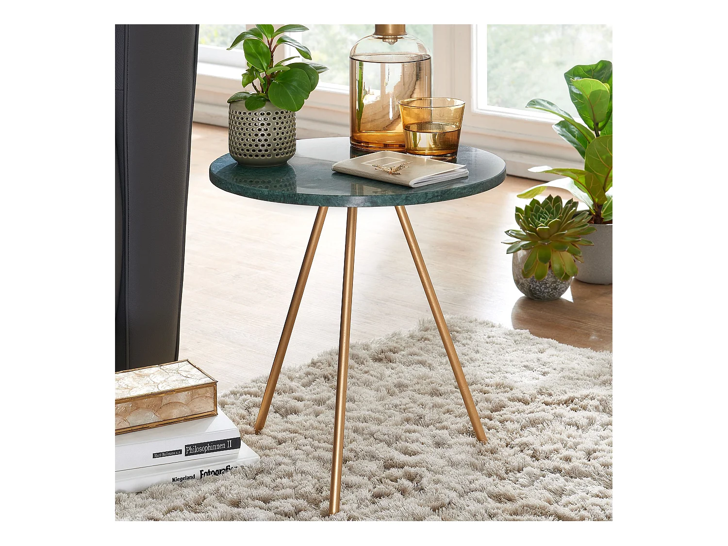 table d'appoint marbre véritable vert 38x38x44cm table d'appoint métal or | Petite table basse ronde tripode | Table de salon Canapé Moderne | Table basse haute