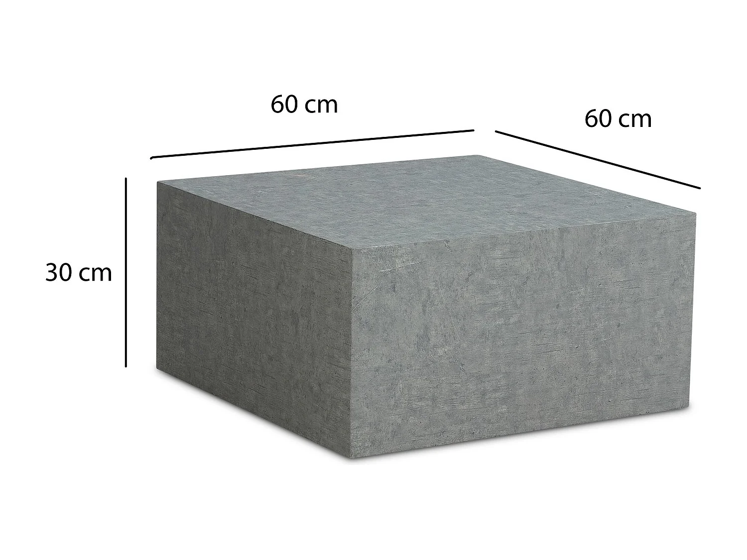 Couchtisch MONOBLOC 60x60x30 cm in Beton-Optik Grau, Design Wohnzimmertisch Cube Quadratisch,