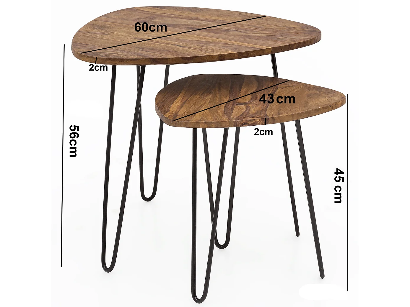 Design Satztisch WL5.659 Sheesham Metall Beistelltisch 2er Set Klein, Couchtisch Set 2 Holz