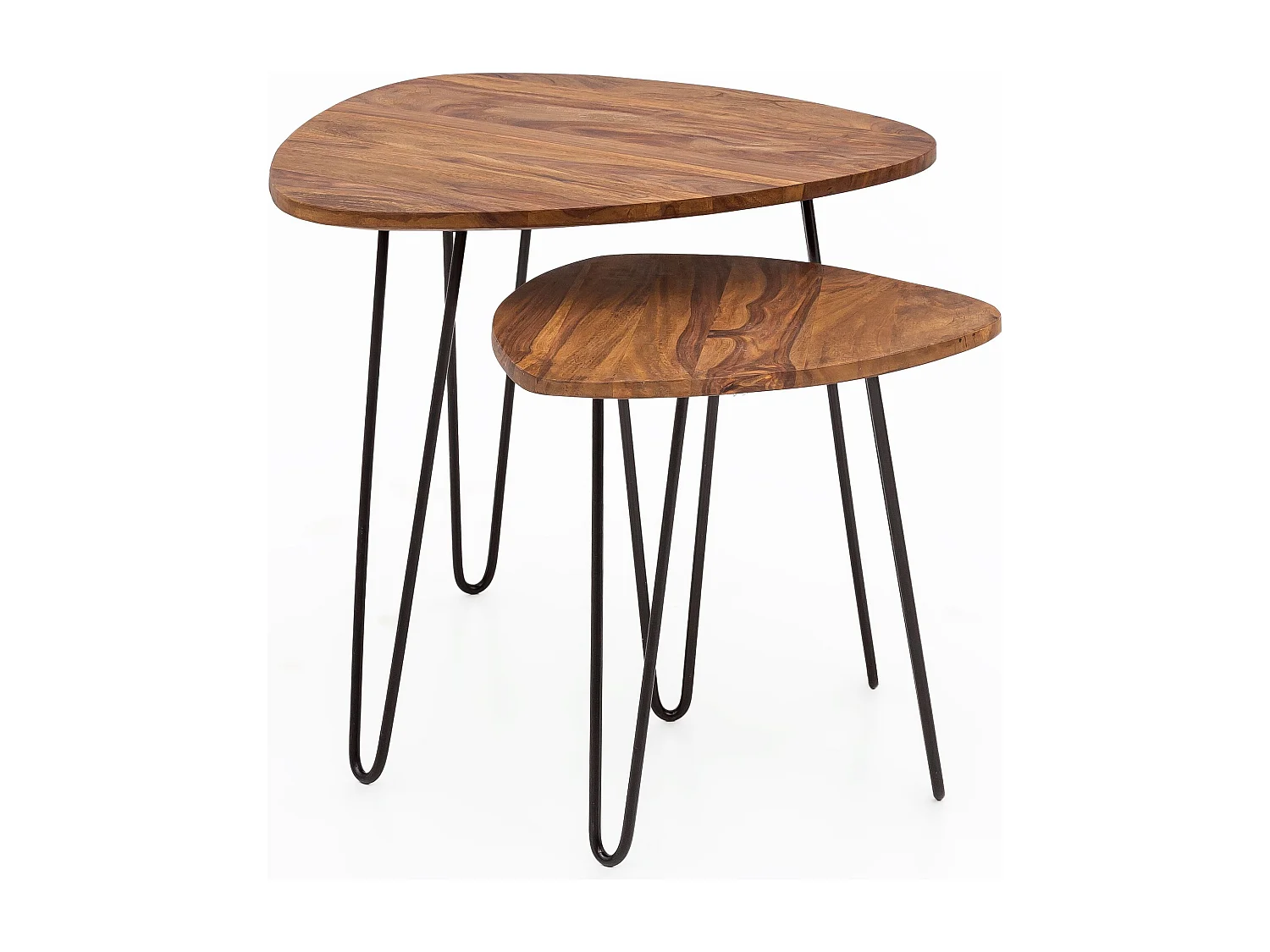 Design Satztisch WL5.659 Sheesham Metall Beistelltisch 2er Set Klein, Couchtisch Set 2 Holz